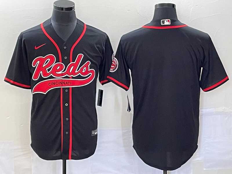 Men%27s Cincinnati Reds Black With Patch Cool Base Stitched Baseball Jersey